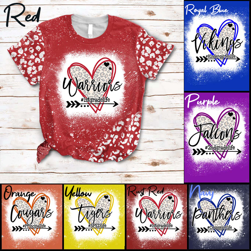 Personalized Love Heart Leopard Teacherlife Teacher Printed T-Shirt