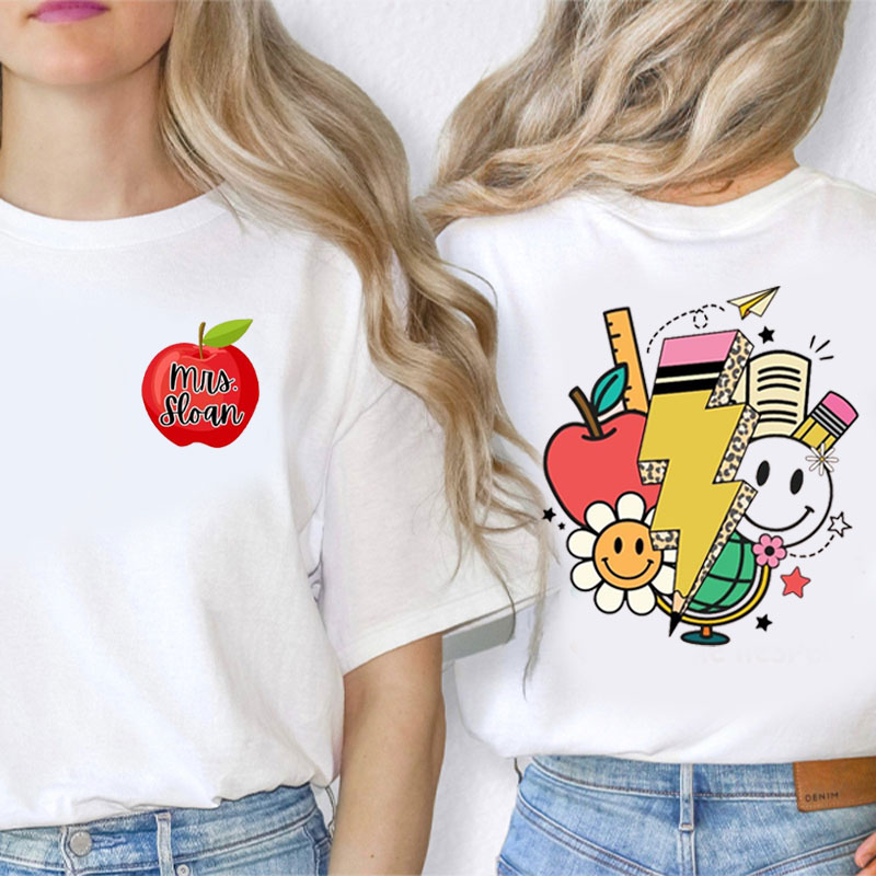 Personalized Prints Fun Instructional Graphics Teacher Two Sided T-Shirt