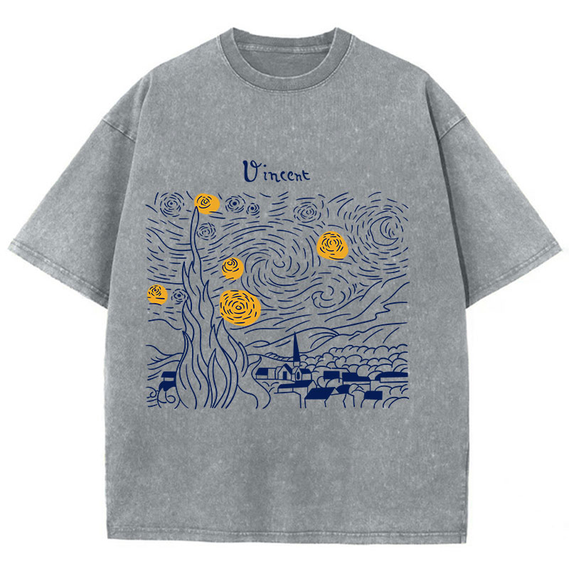 Vincent The Starry Night Teacher Washed T-Shirt