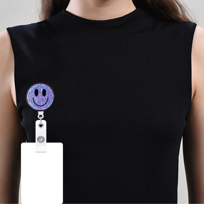 Quicksand Smiley Face Teacher Badge Reel