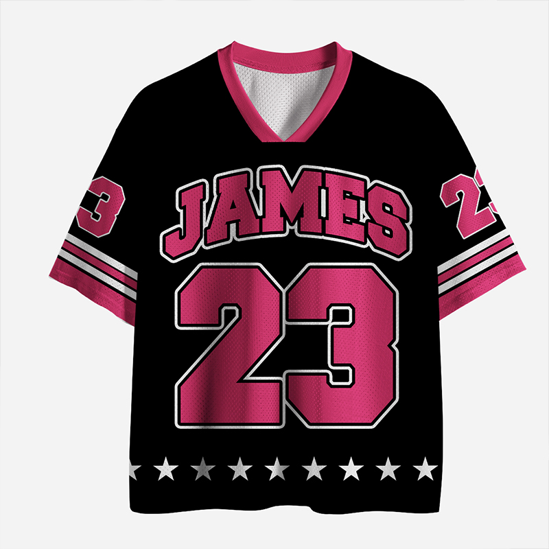 Personalized Name And Number Black And Pink Contrast Teacher Mesh Jersey