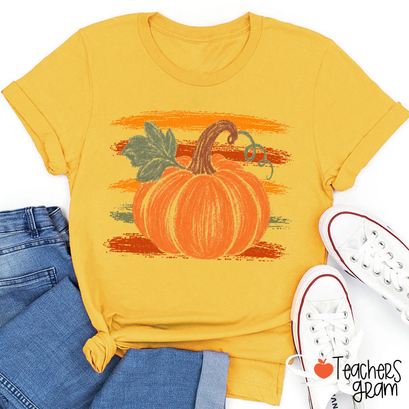 Brushstroke Autumn Pumpkin Teacher T-Shirt