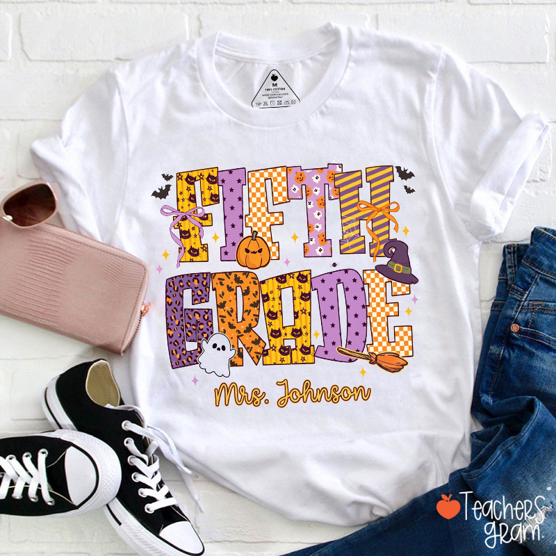 Personalized Name Cute Halloween Teacher Art Teacher T-Shirt