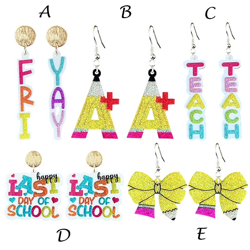 Cute Glitter Teacher Life Teacher Acrylic Earrings