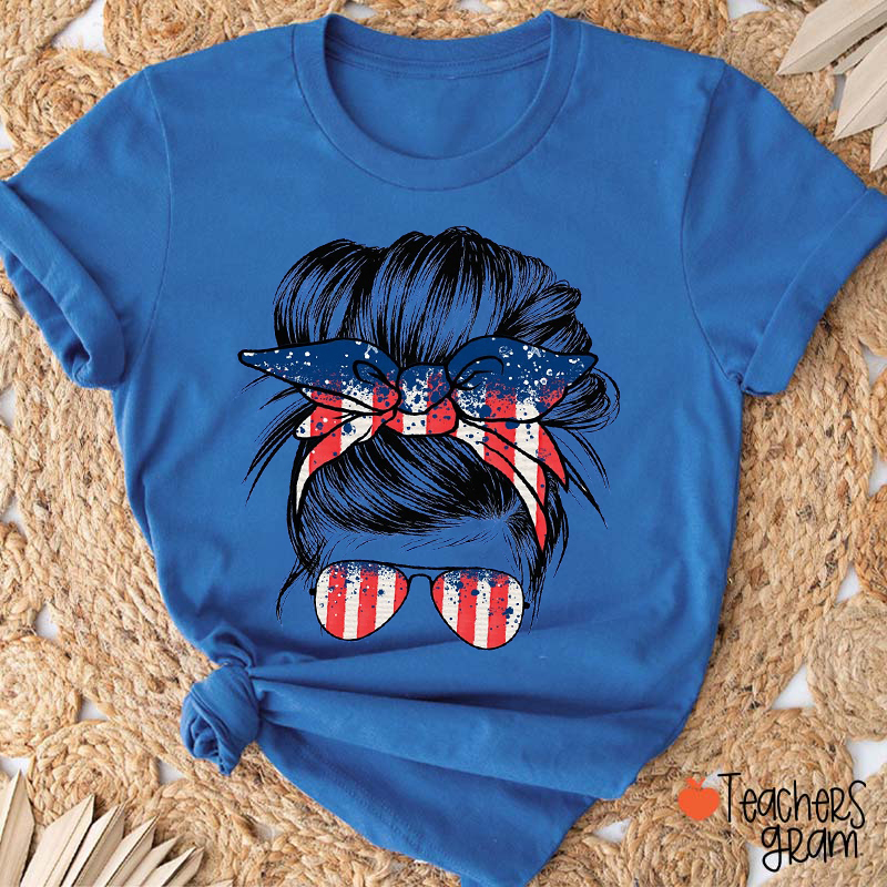 American Girl Messy Bun Hair Teacher T-Shirt