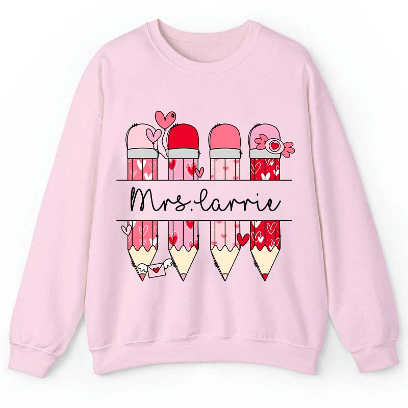 Personalized Pink Pencil Name Teacher Sweatshirt