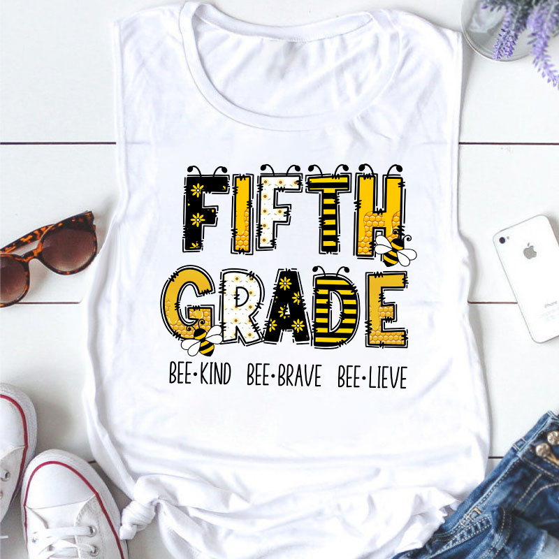 Personalized Grade Funny Bee Font Design Teacher Tank Top