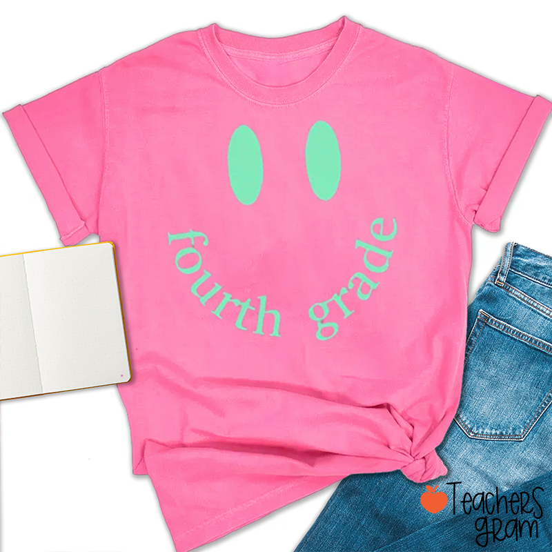Personalized Grade Simple Happy Face Teacher T-Shirt