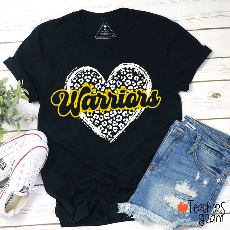 Personalized Mascot Love Heart Leopard Game Day Teacher T-Shirt