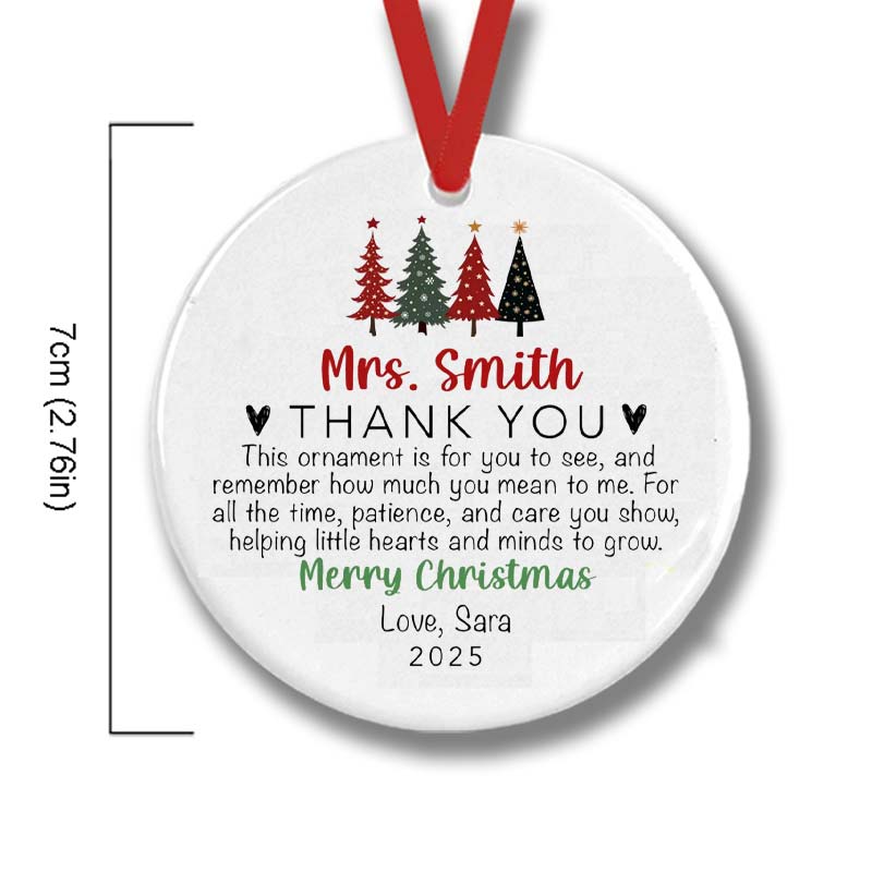 Personalized Thank You For Nurturing Little Hearts Teacher Ceramic Christmas Ornament
