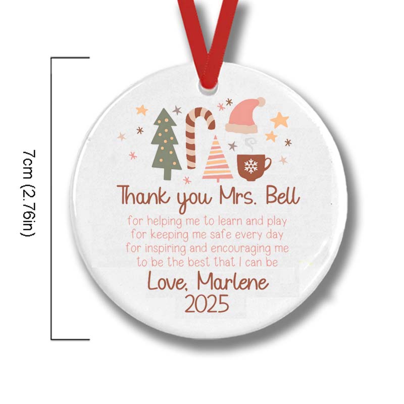 Personalized Thank You For Your Help This Christmas Teacher Ceramic Christmas Ornament