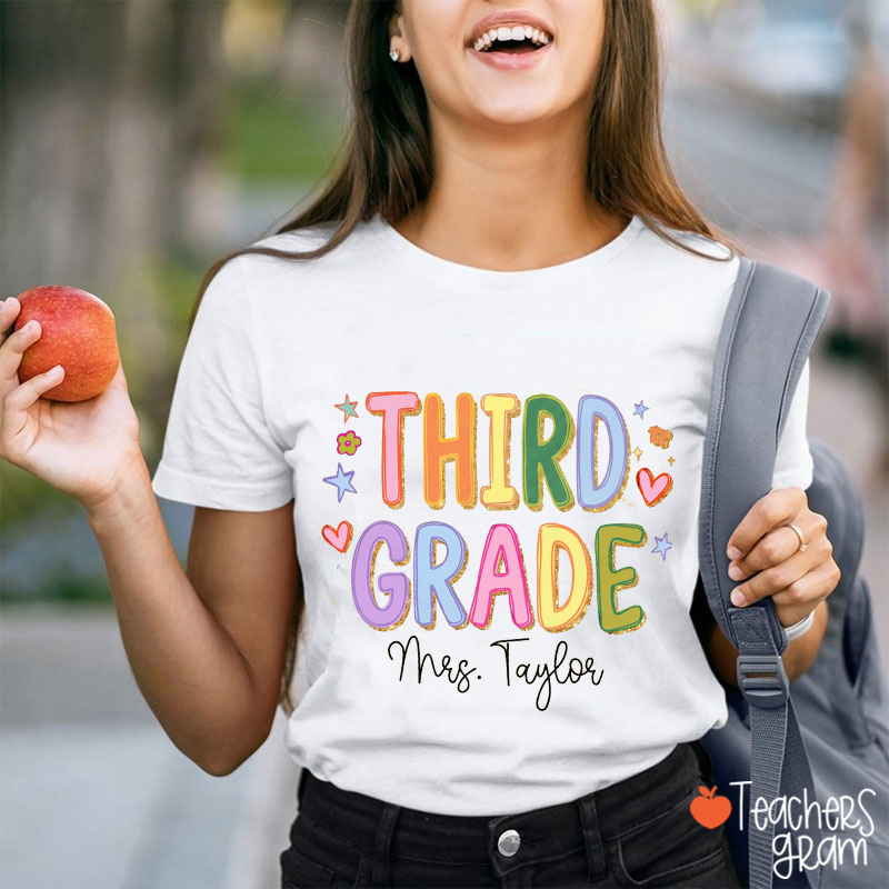 Personalized Grade And Name Preppy Letter Teacher T-Shirt