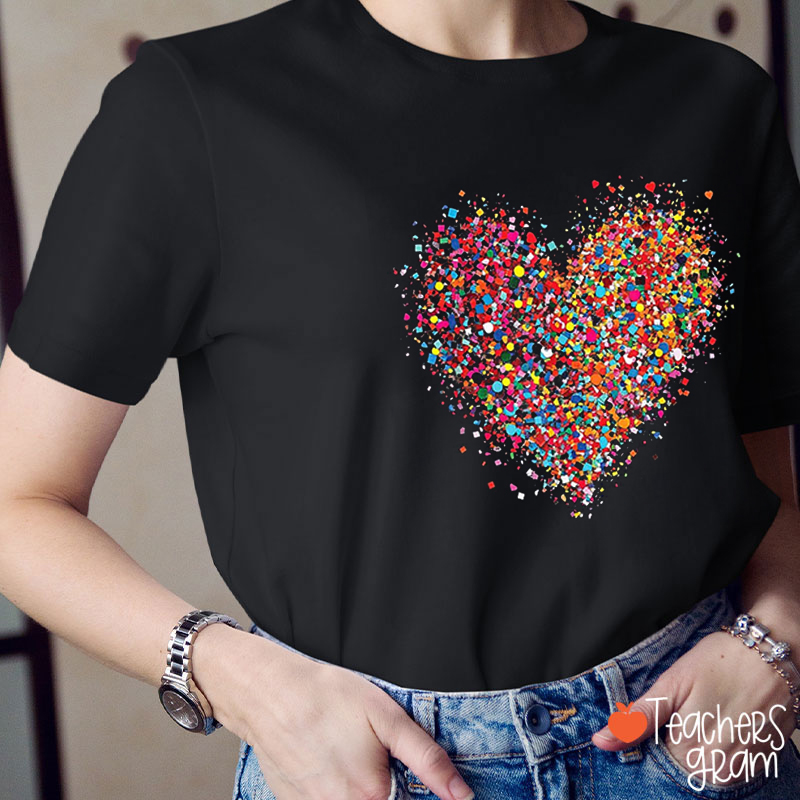 Confetti Heart Valentines Day Teacher T-Shirt