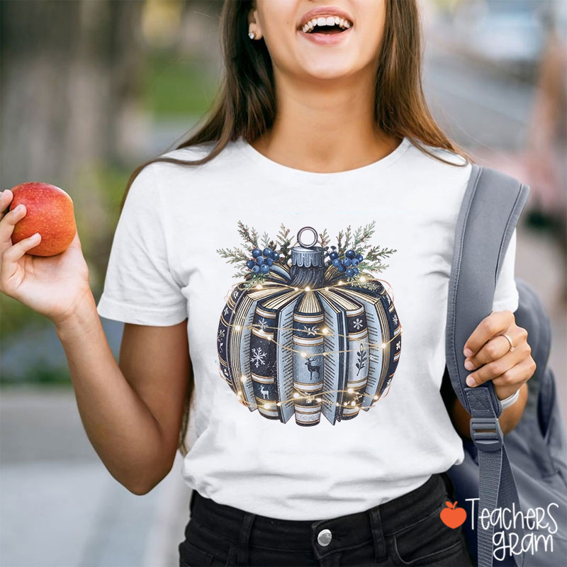 Book Pumpkin Christmas Ornament Teacher T-Shirt