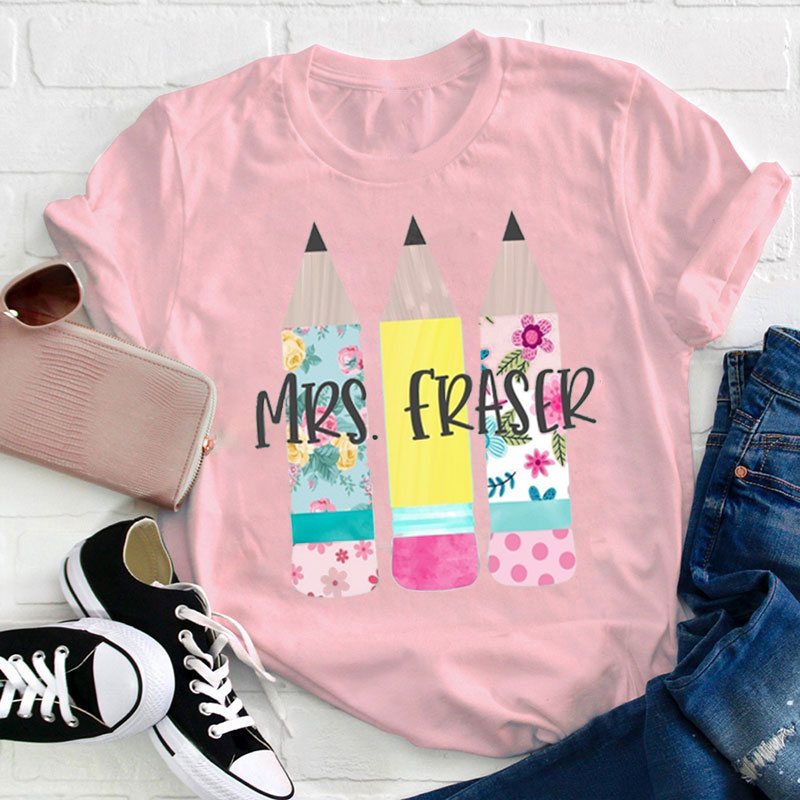 Personalized Flower Pencil Teacher T-Shirt