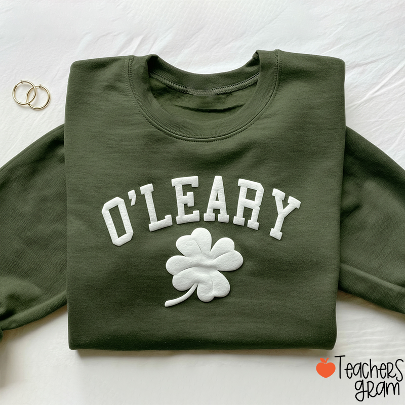Personalized Name St Patrick's Day Puff Printed Teacher Sweatshirt