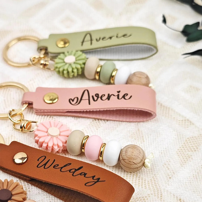 Personalised Name Daisy Beaded Teacher Keychain