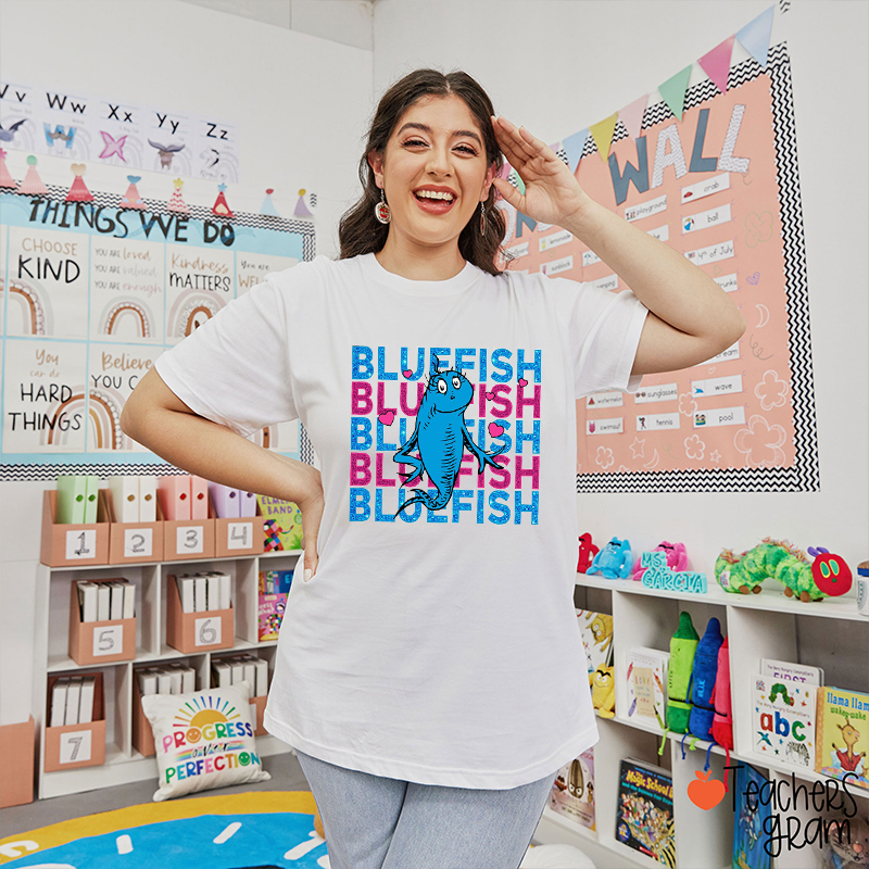 Glitter Bluffish Reading Day Teacher T-Shirt