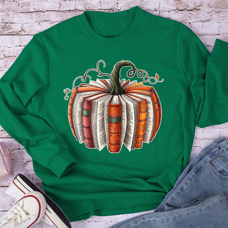 Pumpkin Book Teacher Long Sleeve T-Shirt