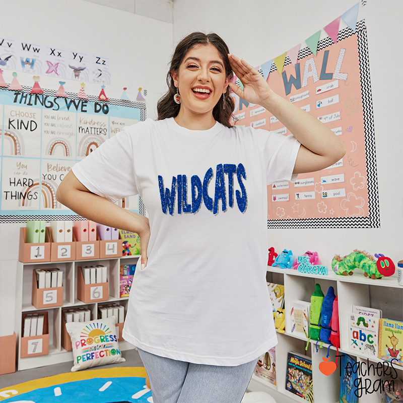 Personalized Mascot Glitter School Spirit Teacher T-Shirt