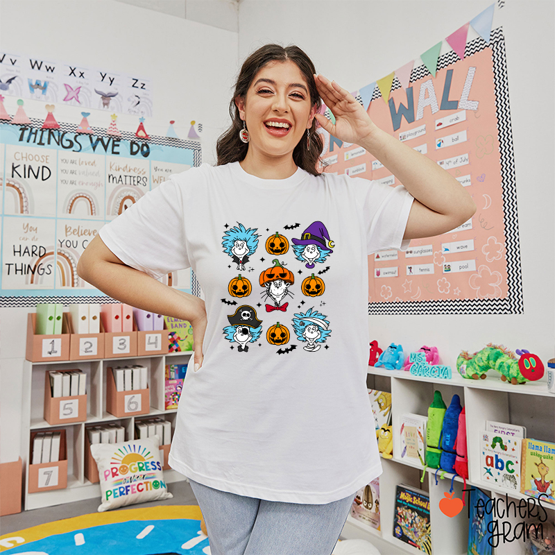 Pumpkin Cartoon Character Teacher T-Shirt