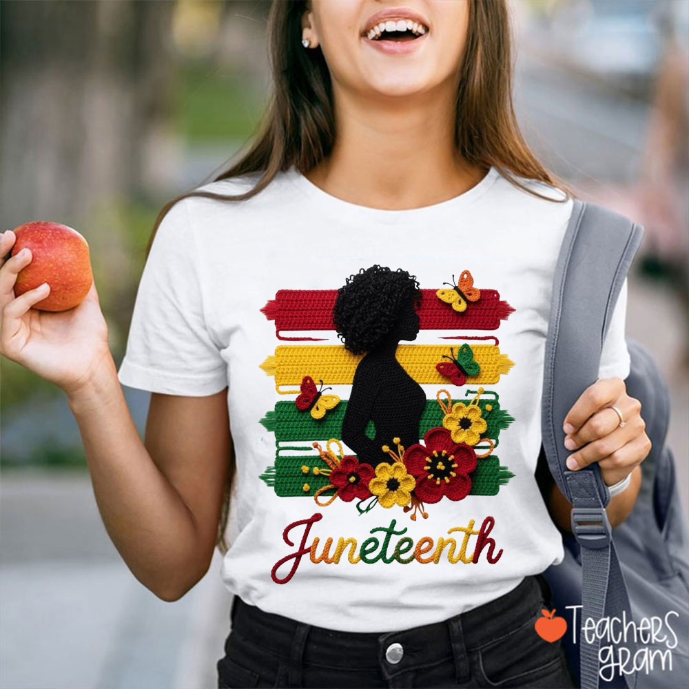 Faux Embroidery Red White Green Flag Teacher T-Shirt