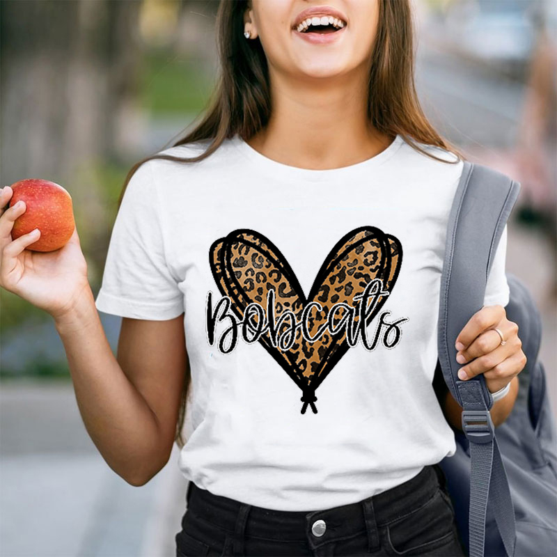 Personalized School Mascot Love Leopard Print Teacher T-Shirt