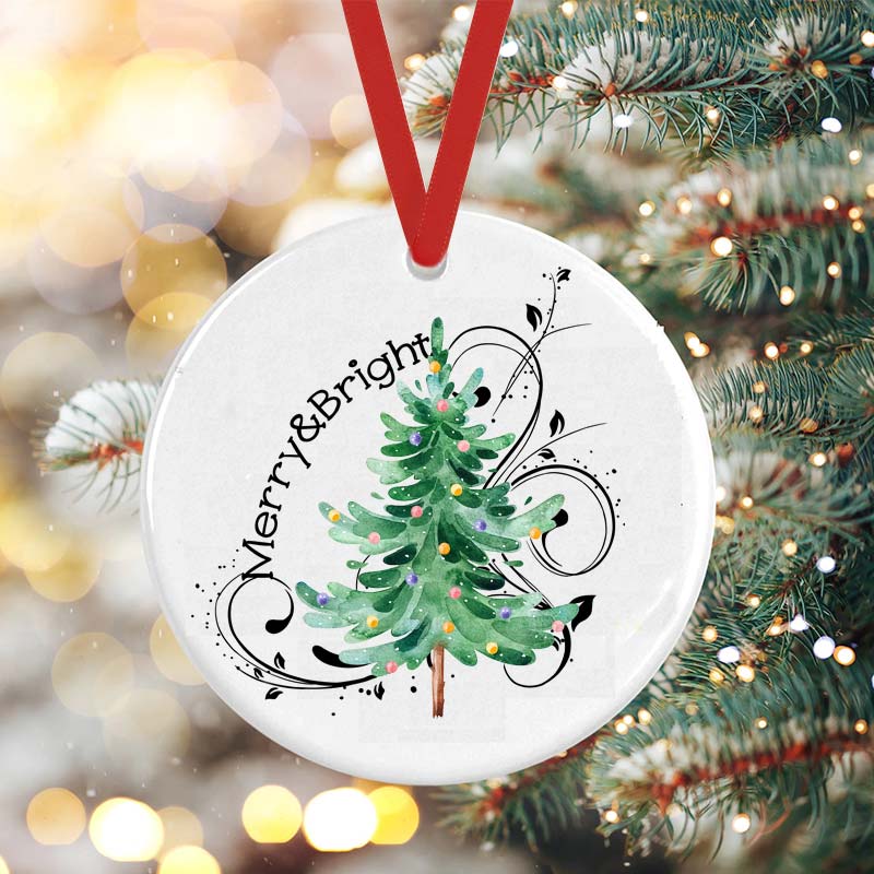 Merry And Bright Christmas Teacher Ceramic Christmas Ornament