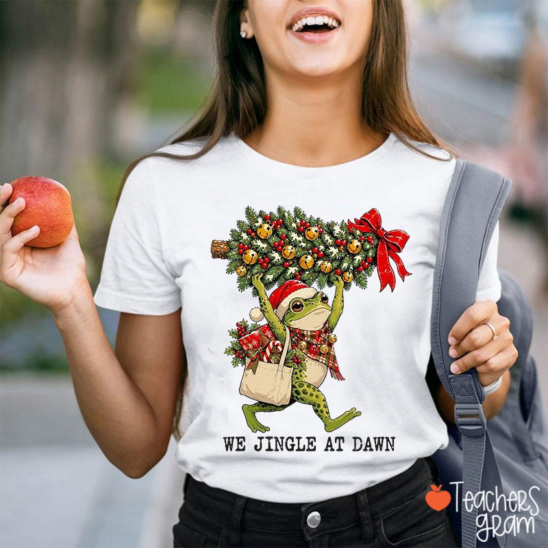 Santa Frog Jingle At Dawn Teacher T-Shirt