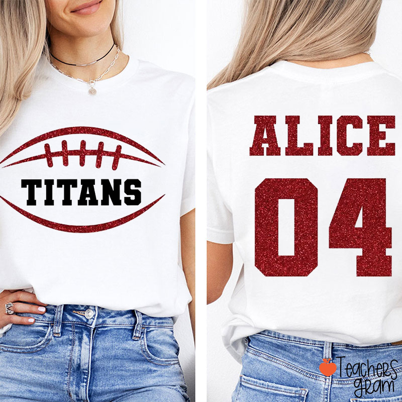 Personalized Mascot And Sport Imitation Glitter Teacher Two Sided T-Shirt