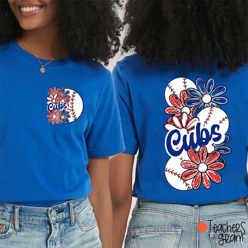 Personalized Mascot And Sport Floral Pocket Teacher Two Sided T-Shirt