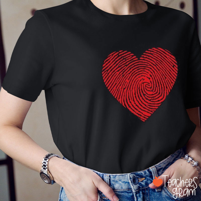 Fingerprint Heart Valentine's Day Teacher T-Shirt