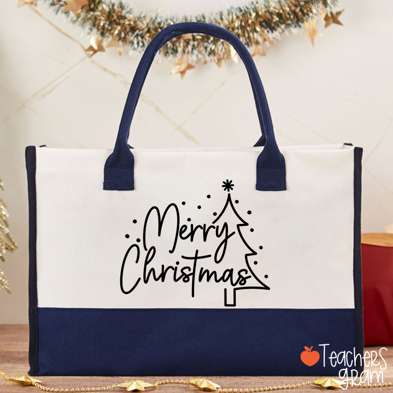 Merry Christmas Simple Christmas Teacher Cotton Tote Bag