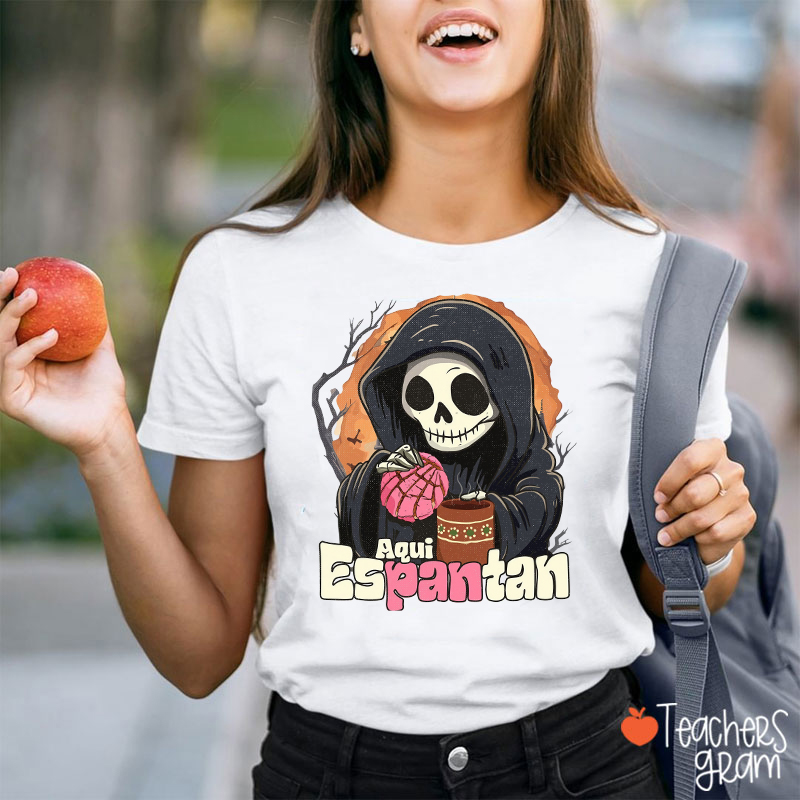 Here We Scare Grim Reaper Knitting Teacher T-Shirt