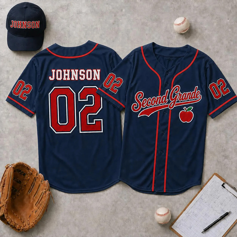 Personalized Grade Name Number Apple Graphic Striped Teacher Baseball Jersey