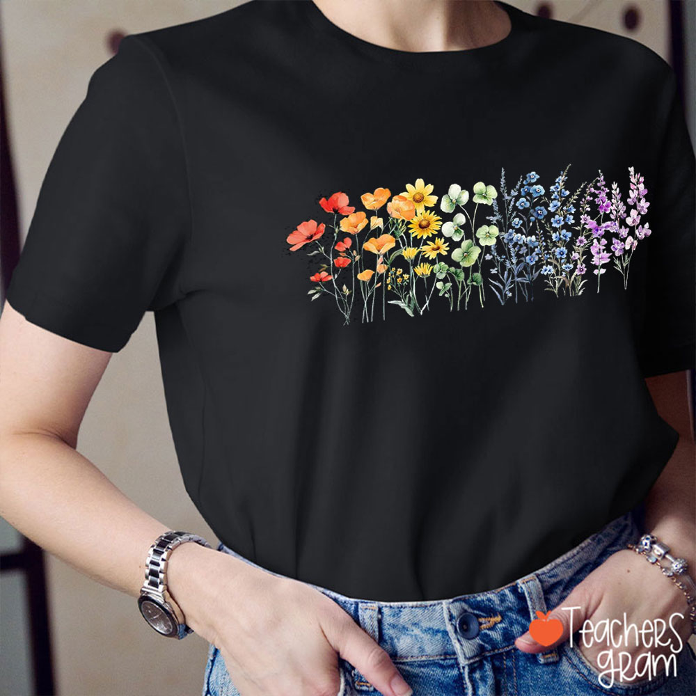 Rainbow Colors Wildflower Teacher T-Shirt