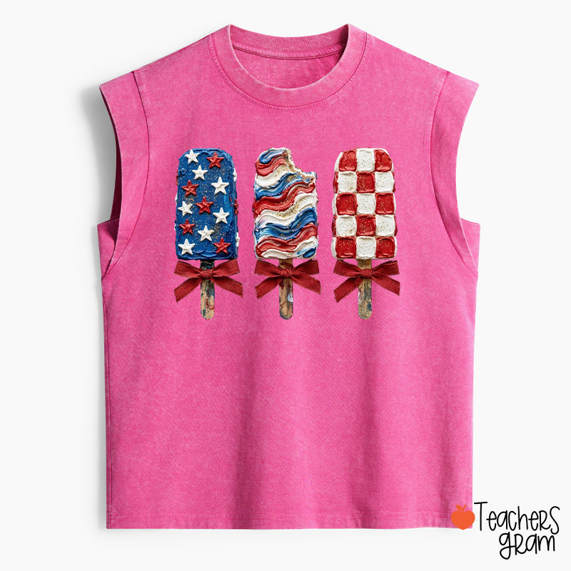 Patriotic Popsicle Teacher Washed Tank Top