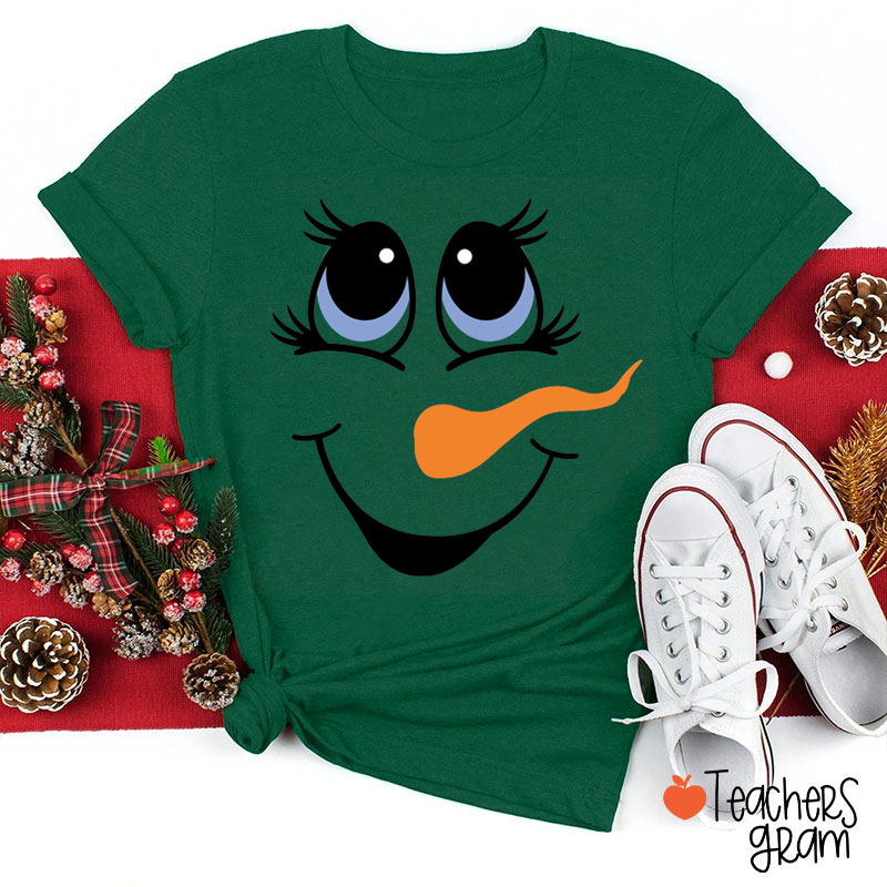 Snowman Smiley Face Teacher T-Shirt