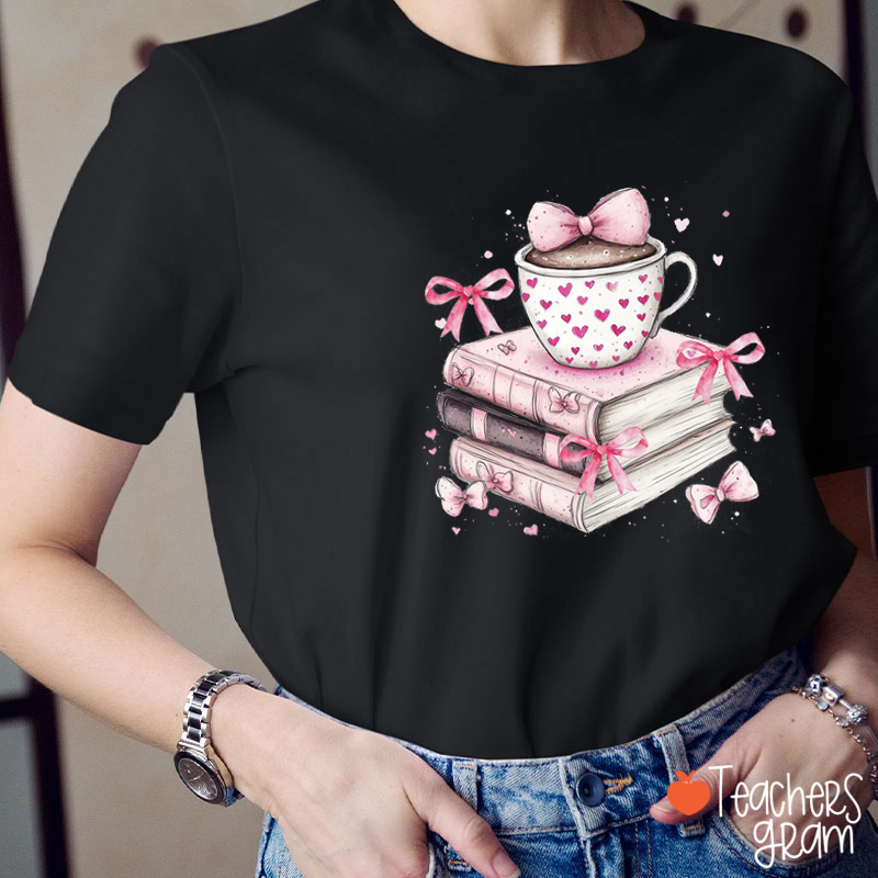 Coffee Books Valentines Day Teacher T-Shirt