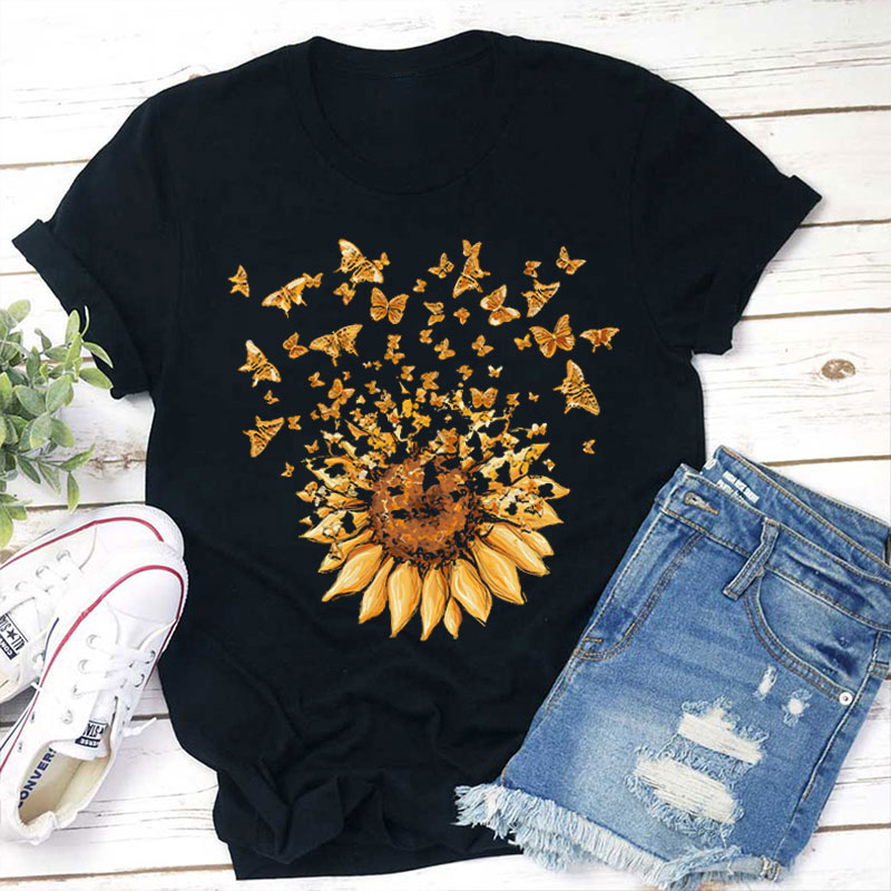 Sunflower Butterfly Teacher T-Shirt