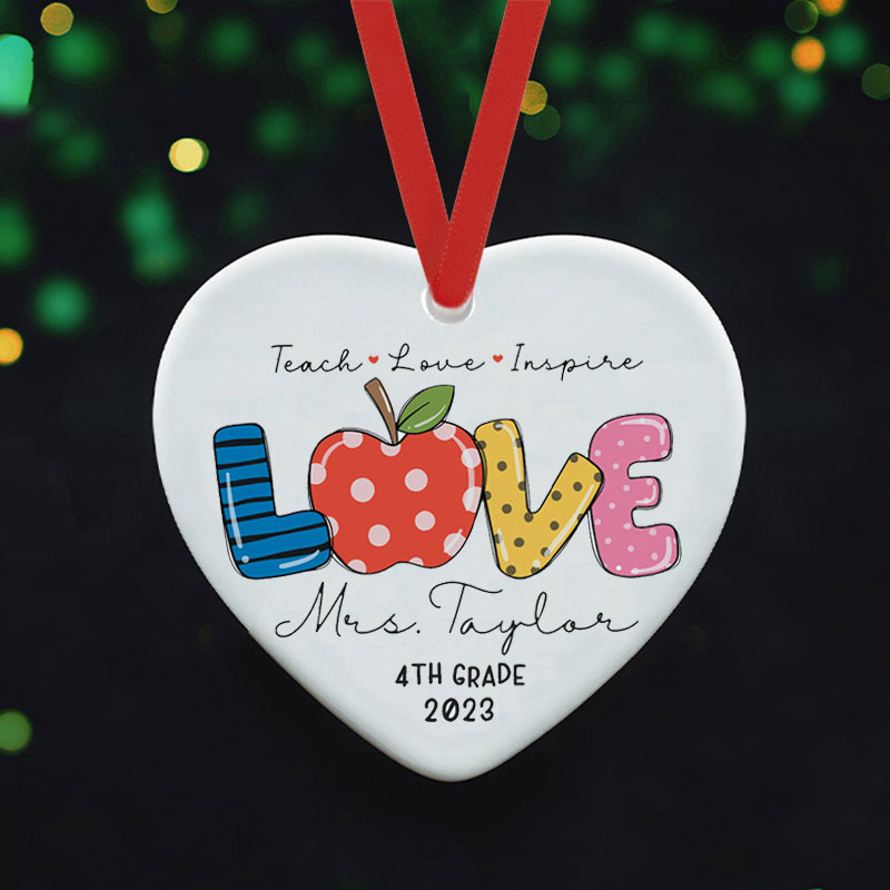 Personalized Teach Love Inspire Teacher Ceramic Christmas Ornament
