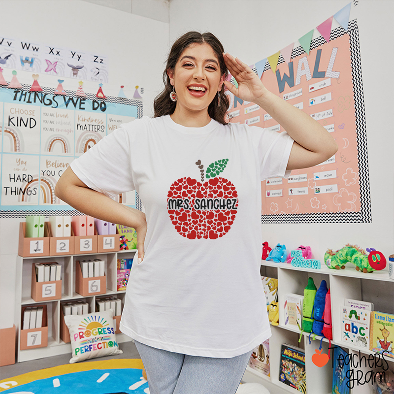Personalized Name Love Apple Teacher T-Shirt