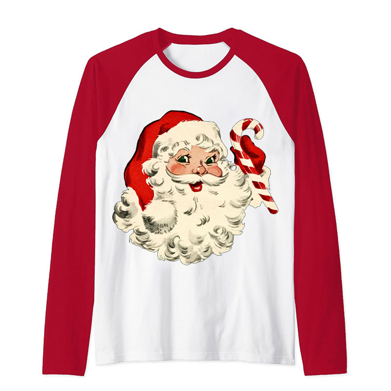 Retro Style Santa Claus Teacher Raglan Long Sleeve T-Shirt