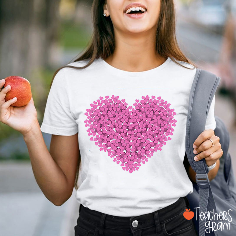 Pink Heart Valentine Teacher T-Shirt