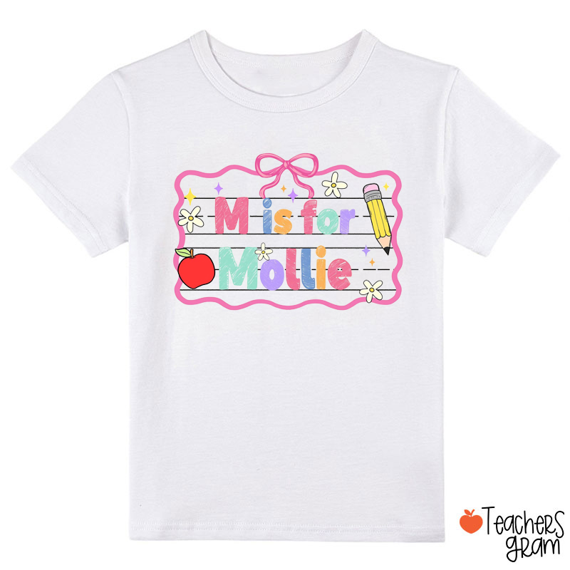 Personalized Name Apple Pencil Pink Bow Class T-Shirt
