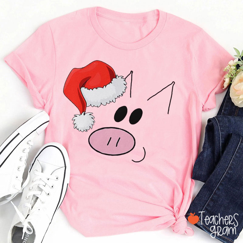 Personalized Christmas Santa Hat Cartoon Characters Teacher T-Shirt