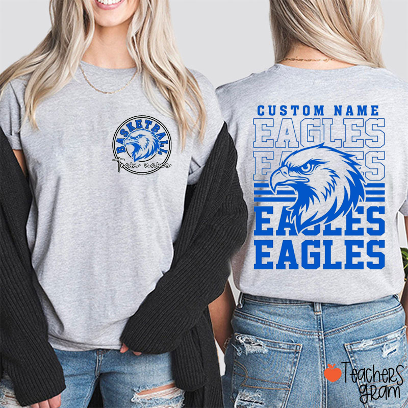 Personalized Mascot And Sport Stacked Typography Teacher Two Sided T-Shirt