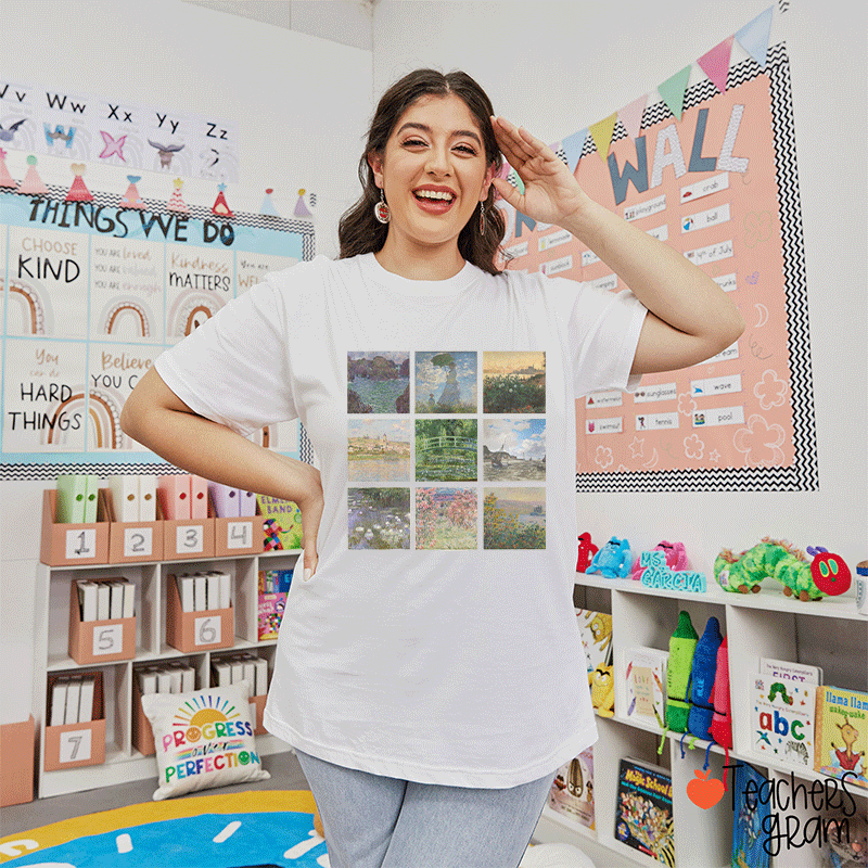 Monet Inspired Landscape Collage Teacher T-shirt