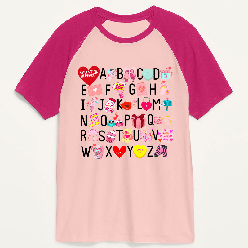 Valentine Alphabet Teacher Raglan T-Shirt