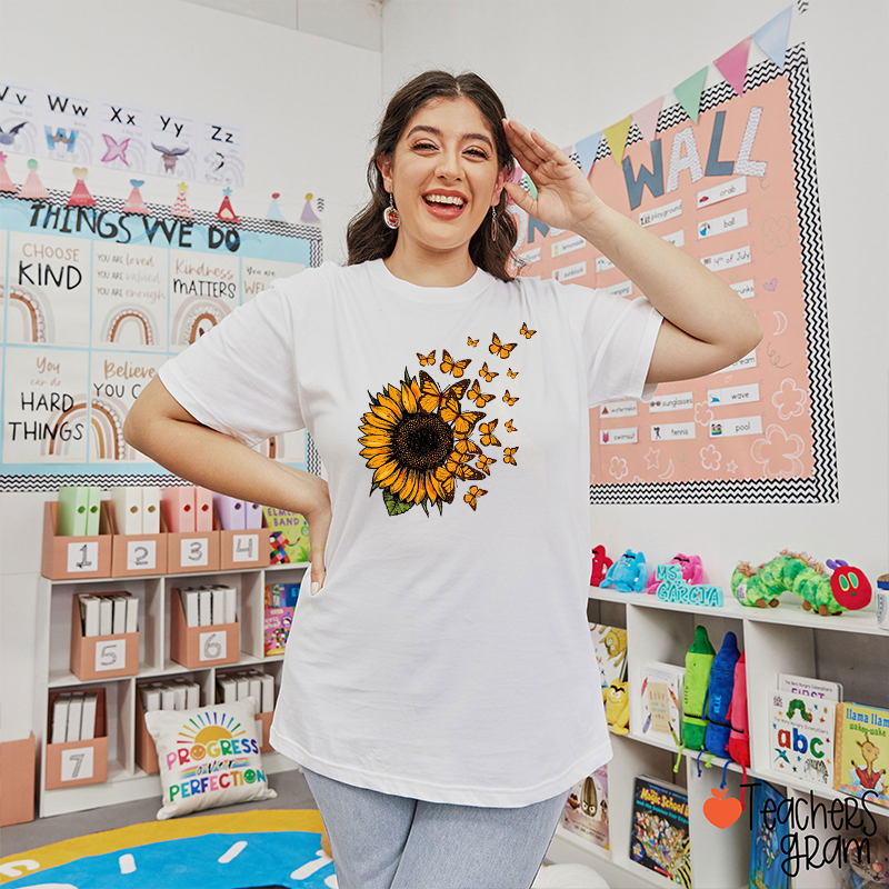 Sunflower Butterfly Teacher T-Shirt